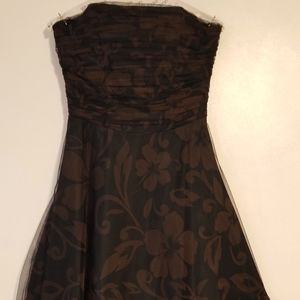 Size 8 Chelsea Nites, black and brown satin and tulle strapless party dress